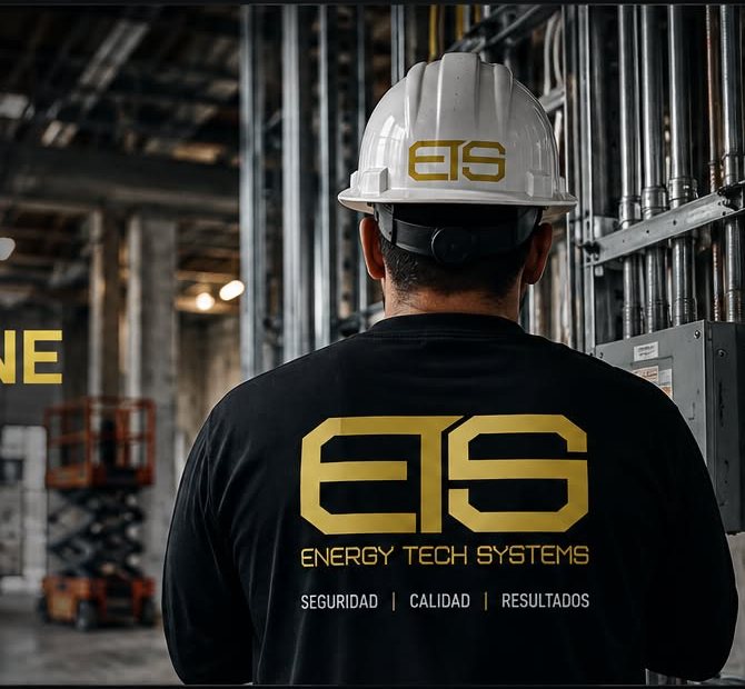 Energy Tech Systems electrician at a commercial site