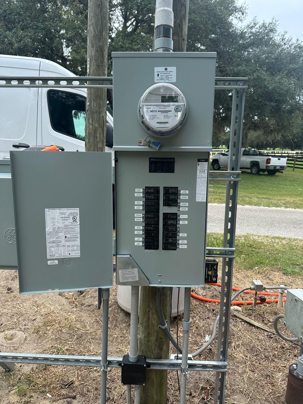 Meter and panel on a pole